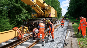Gewaltige Maschine: Bei der Sanierung zweier Weichen in Wellendorf war ein 100-Tonnen-Schienenkran im Einsatz.Foto: Landkreis Osnabr�ck/Hermann Pentermann